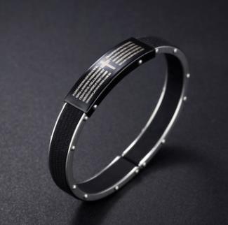 Vintage Stainless Steel Bible Cross Silicone Bracelet for Men - No Buckle Design