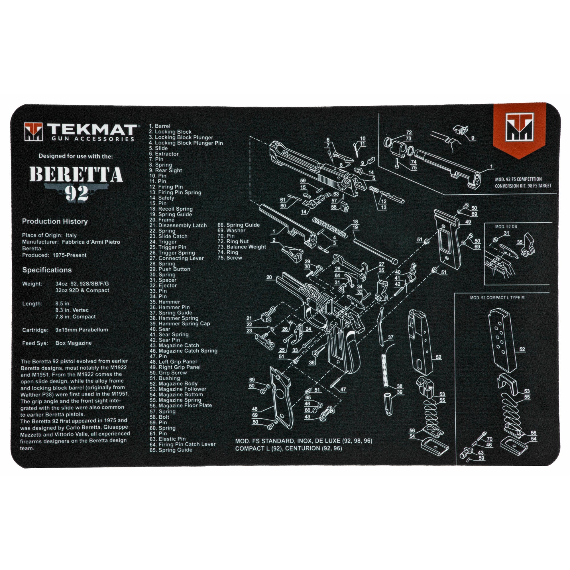 Beretta 92 Tekmat Gun Cleaning Mat