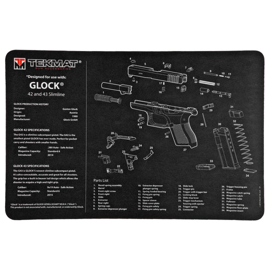 TekMat Gun Maintenance Mat for Glock 42/43 - Black