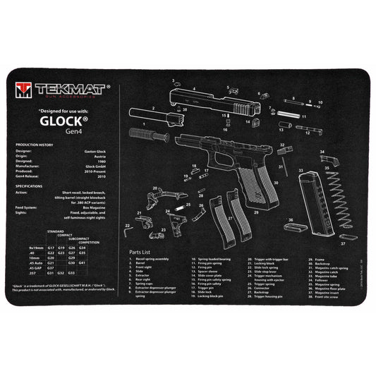 TekMat Gun Cleaning Mat for Glock Gen 4 - Black