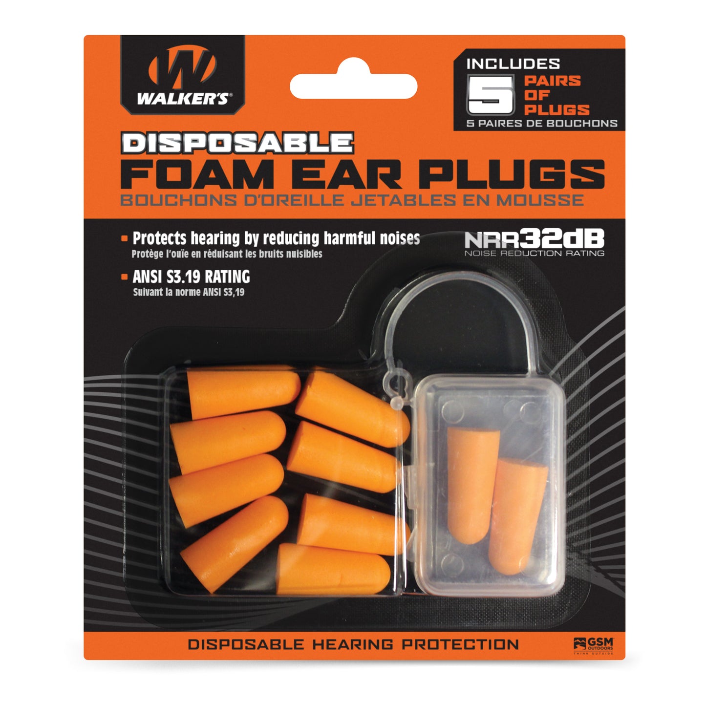 Walker's High-Performance Foam Ear Plugs - 5 Pairs Blister Pack