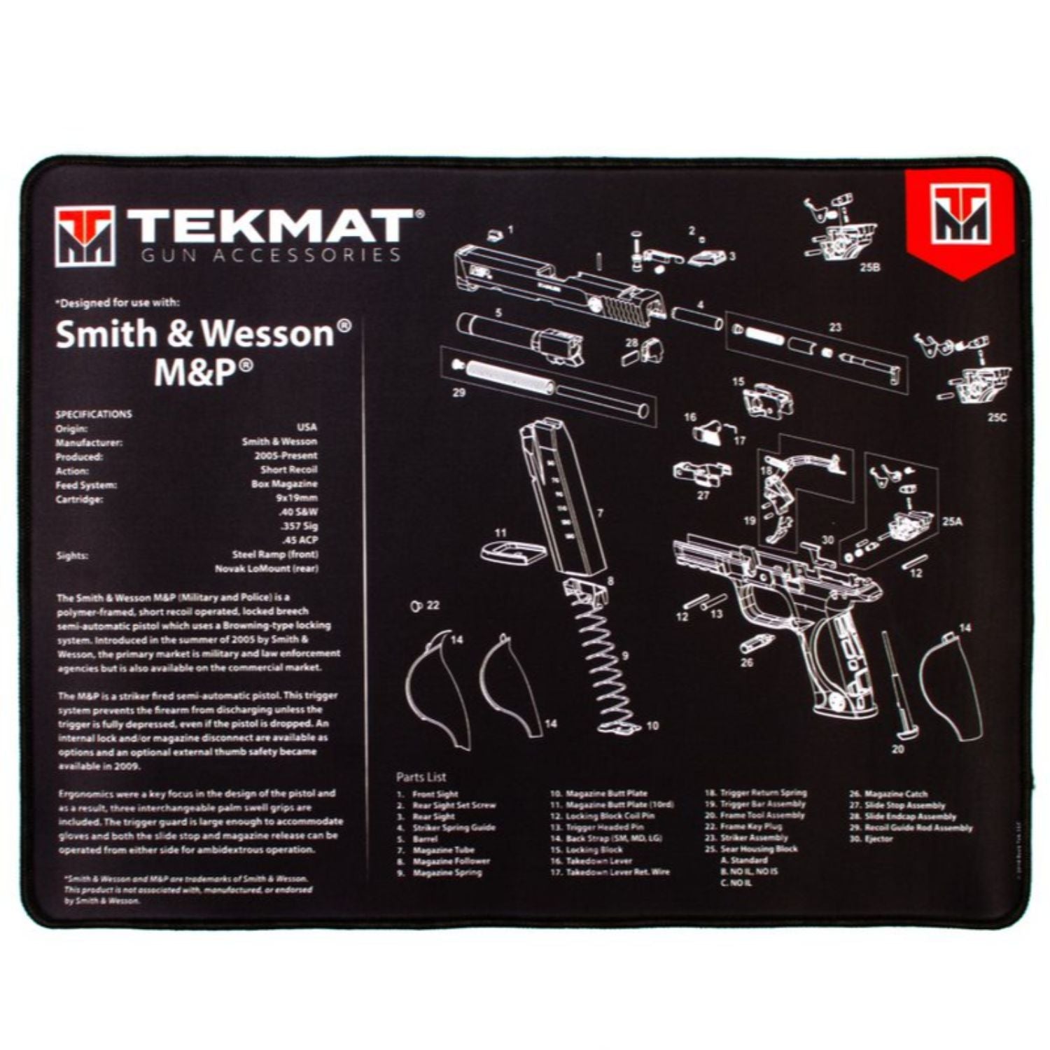 Premium Ultra Gun Cleaning Mat for Smith and Wesson MP by TekMat