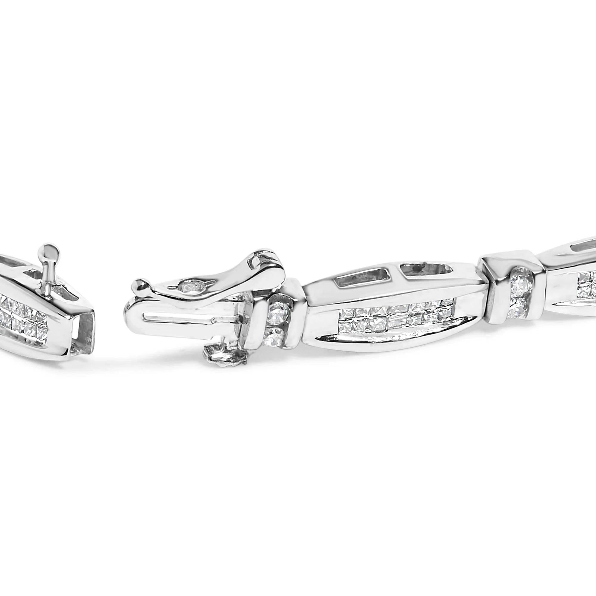 14K White Gold 2.0 Cttw Princess and Round Diamond Bracelet - Inside The Bars