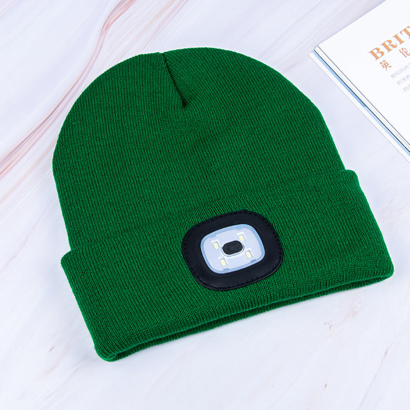 Luminous Knitted Wool Hat with USB Charging LED Light for Night Running in Autumn and Winter