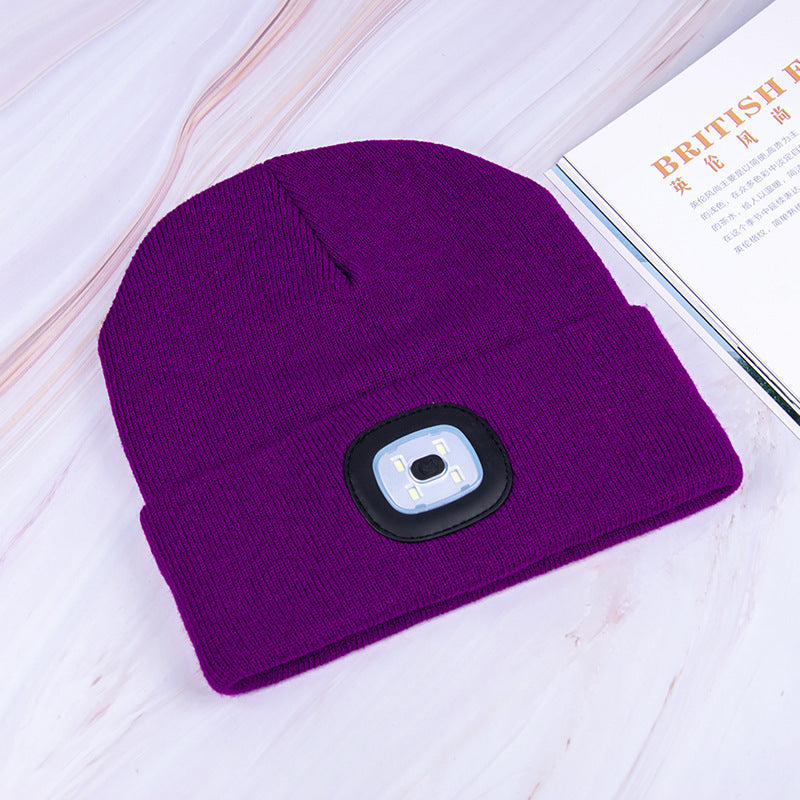 Luminous Knitted Wool Hat with USB Charging LED Light for Night Running in Autumn and Winter