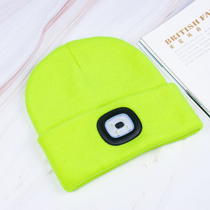 Luminous Knitted Wool Hat with USB Charging LED Light for Night Running in Autumn and Winter