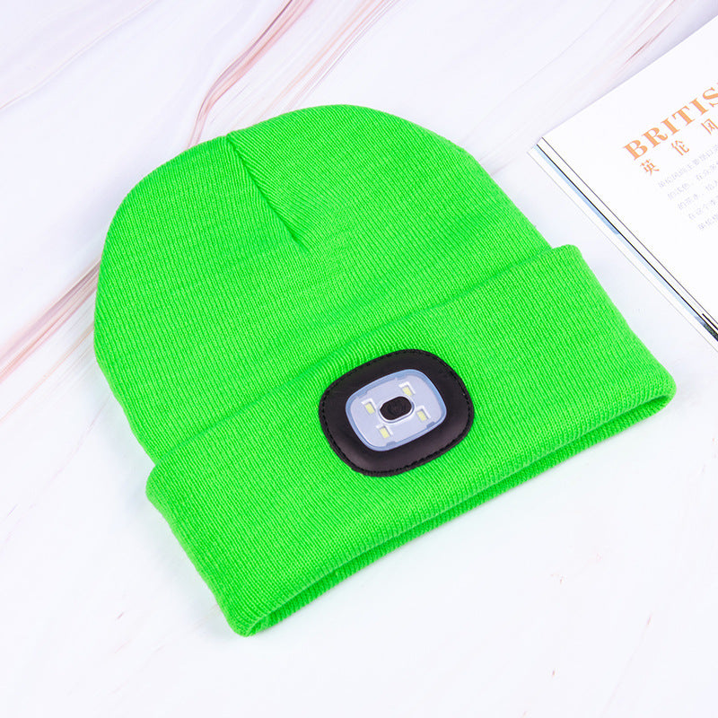 Luminous Knitted Wool Hat with USB Charging LED Light for Night Running in Autumn and Winter