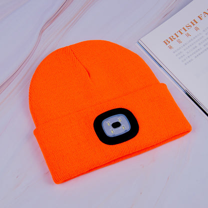 Luminous Knitted Wool Hat with USB Charging LED Light for Night Running in Autumn and Winter