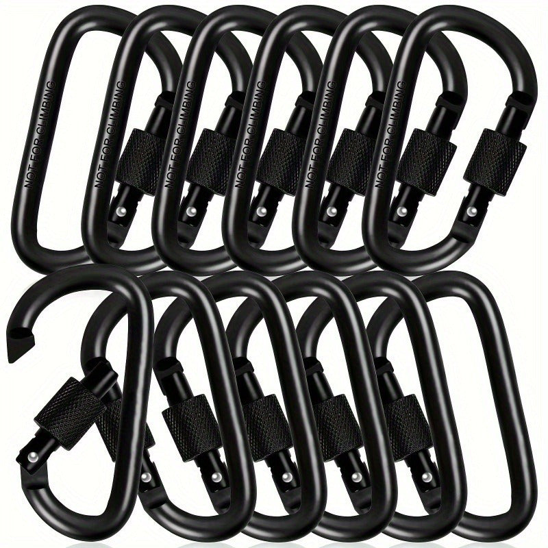 6pcs Black Aluminum Alloy D-Shaped Carabiners with Screw Gate - Perfect for Climbing, Camping, Hiking & Fishing, 42x80mm Keychain Hooks - Inside The Bars