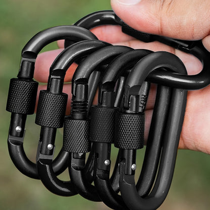 6pcs Black Aluminum Alloy D-Shaped Carabiners with Screw Gate - Perfect for Climbing, Camping, Hiking & Fishing, 42x80mm Keychain Hooks - Inside The Bars