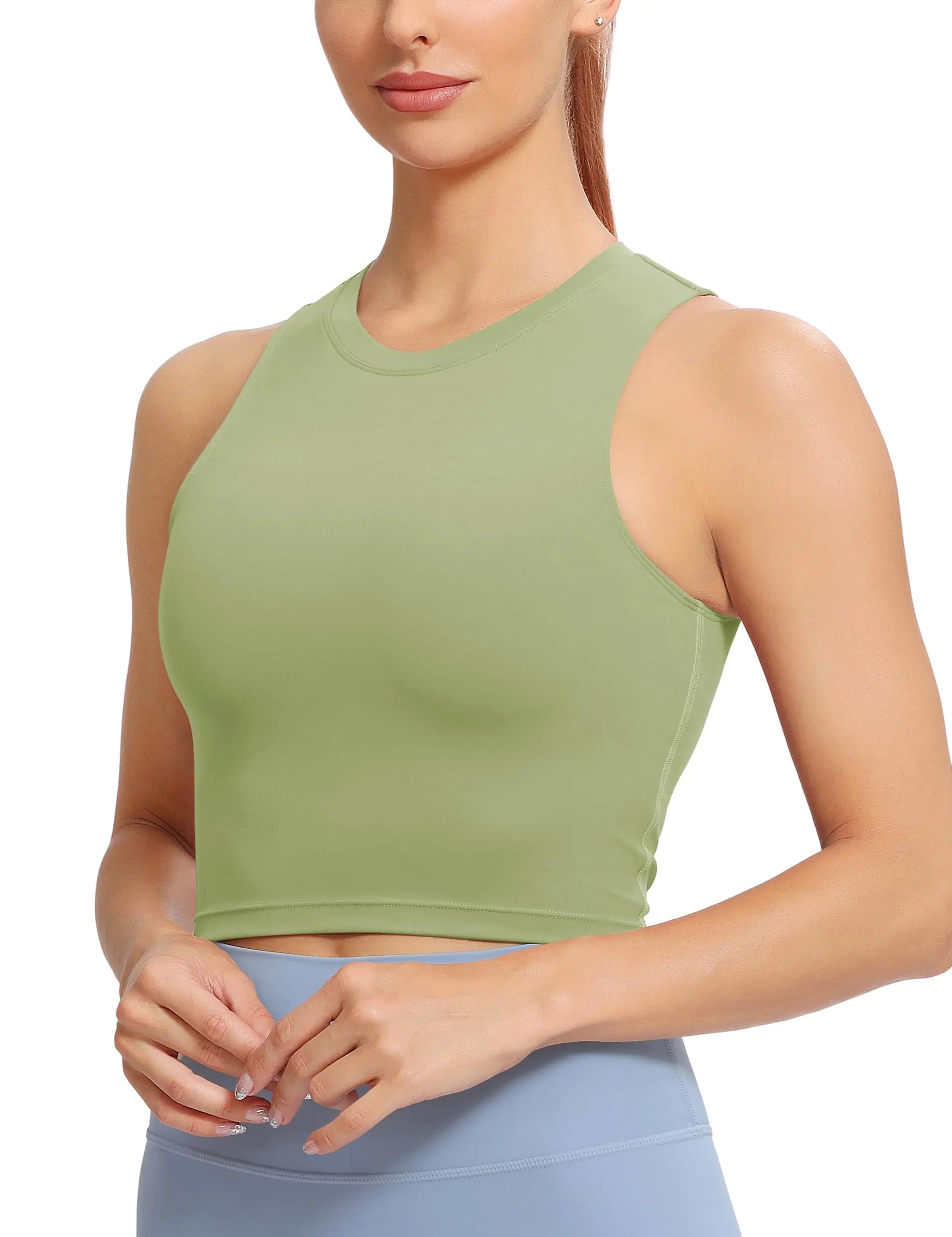 Women’s Natural Feelings Nudi Yoga Crop Tops with Removable Pads - Sleeveless Fitness Bras in Medium Rosemary Green