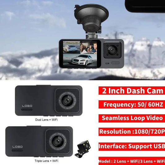 Triple Lens 1080P HD Dash Cam with Night Vision, Wi-Fi, and 24-Hour Parking Monitor - Inside The Bars