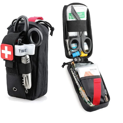 Tactical Outdoor First Aid Kit - Compact Medical EDC Pouch with Tourniquet, Scissors, and Molle System for Emergencies