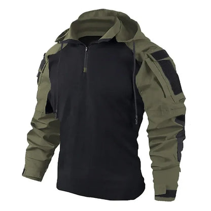 Men's Long Sleeve Camo Tactical Hoodie – Quick-Dry, Breathable, Wear-Resistant Combat Shirt for Paintball