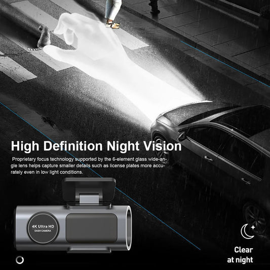 Ultra HD 4K Dual Lens Dash Cam with Night Vision, G-Sensor, WiFi, and 24H Parking Monitor - Inside The Bars