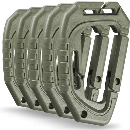 5 Pack of Durable Plastic Tactical Carabiners with Fast Spring Hook for Molle Webbing Gear and Accessories - Inside The Bars