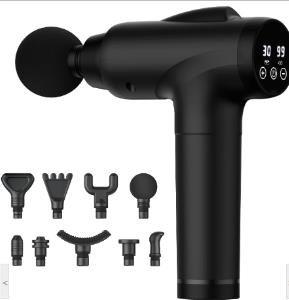 High-Performance Handheld Percussion Massage Gun with 30 Speed Settings & 9 Attachments for Ultimate Pain Relief (Black)