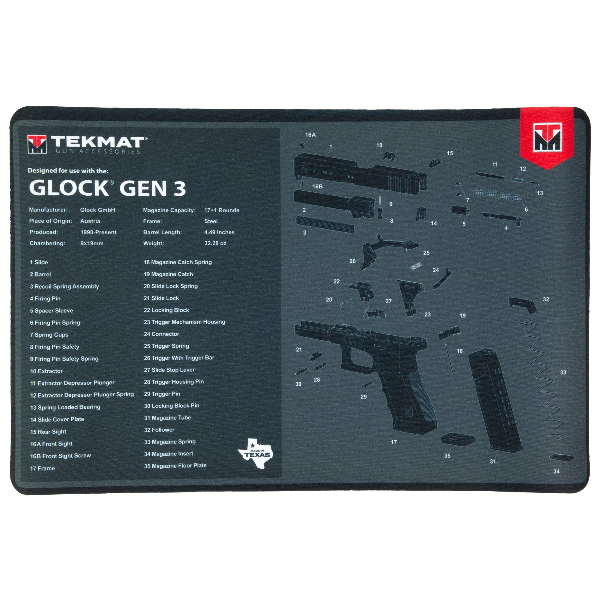 Glock Gen3 Cleaning and Maintenance Mat by TekMat