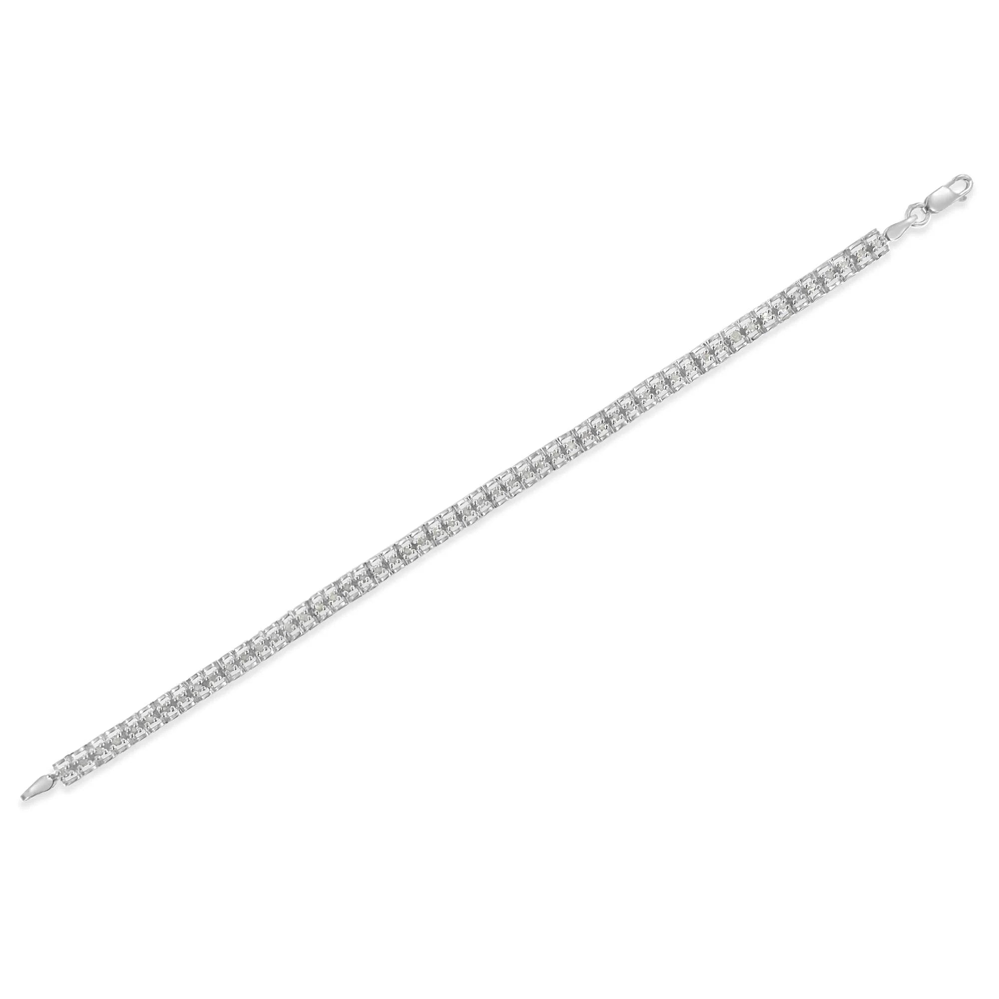 .925 Sterling Silver Diamond Double - Link 7 Inch Tennis Bracelet - Inside The Bars