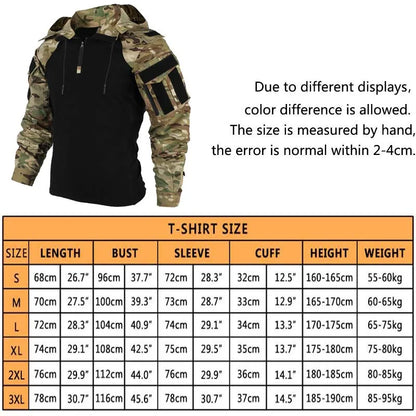 Men's Long Sleeve Tactical Camo Shirt - Breathable, Quick-Dry Hooded T-Shirt for Paintball and Outdoor Activities