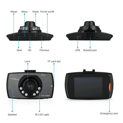 2.7'' Full HD 1080P Dual Lens Dash Cam with Night Vision & G-Sensor