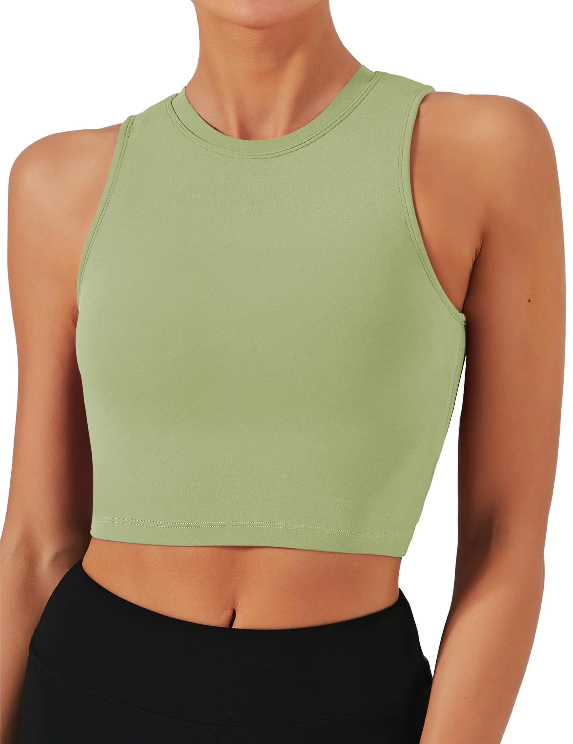 Women’s Natural Feelings Nudi Yoga Crop Tops with Removable Pads - Sleeveless Fitness Bras in Medium Rosemary Green