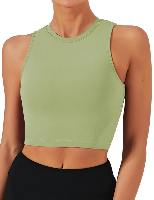 Women’s Natural Feelings Nudi Yoga Crop Tops with Removable Pads - Sleeveless Fitness Bras in Medium Rosemary Green