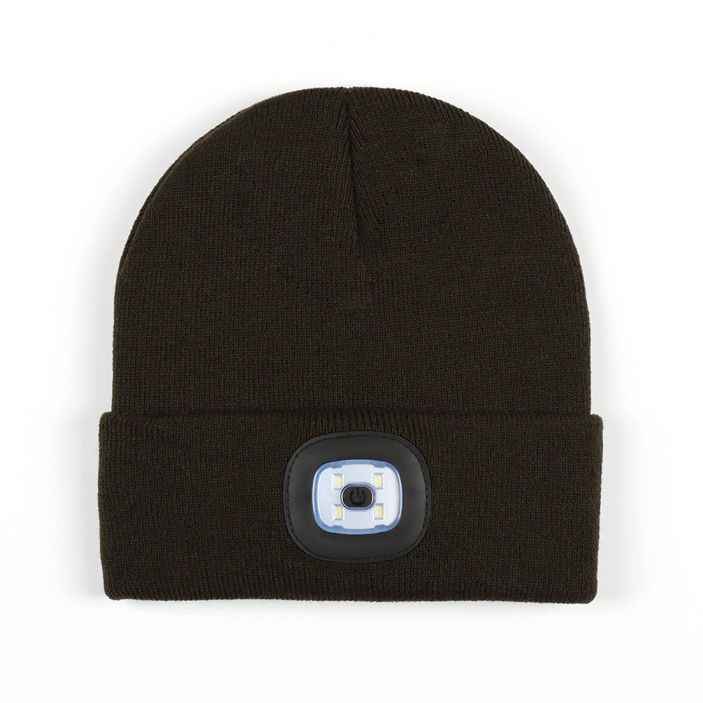 Luminous Knitted Wool Hat with USB Charging LED Light for Night Running in Autumn and Winter