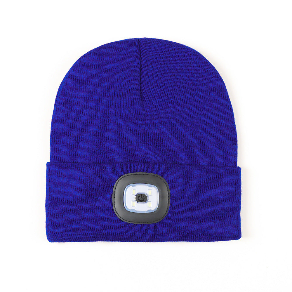 Luminous Knitted Wool Hat with USB Charging LED Light for Night Running in Autumn and Winter