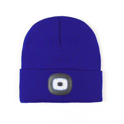 Luminous Knitted Wool Hat with USB Charging LED Light for Night Running in Autumn and Winter