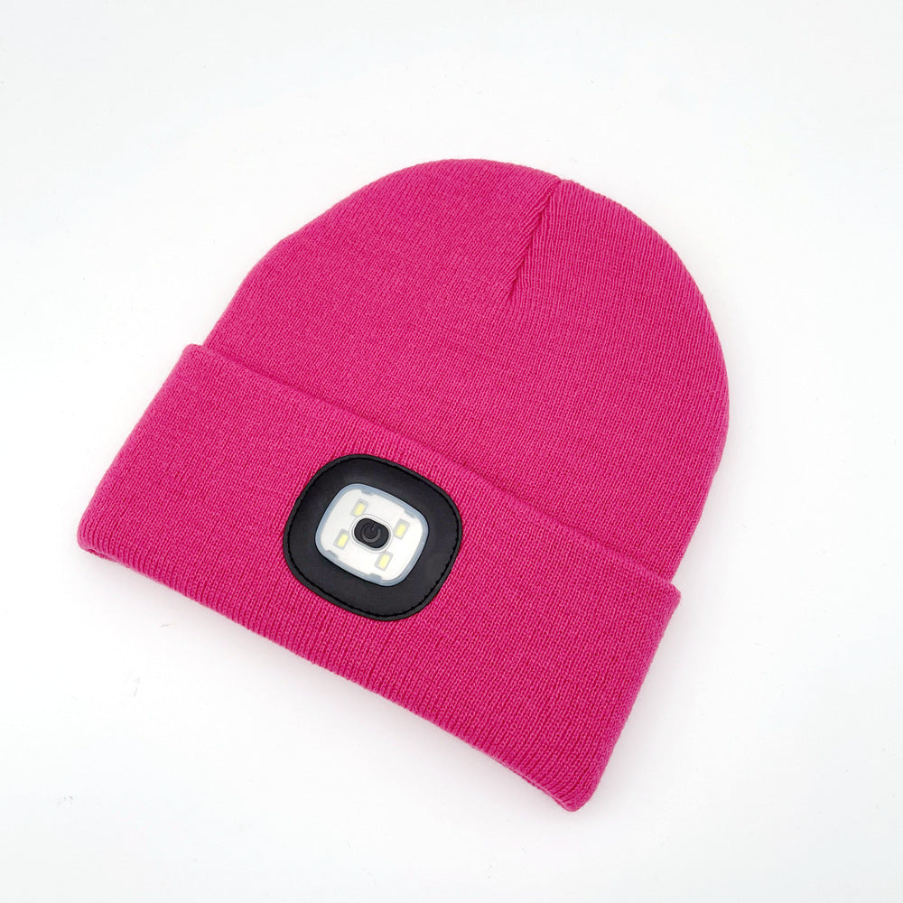 Luminous Knitted Wool Hat with USB Charging LED Light for Night Running in Autumn and Winter