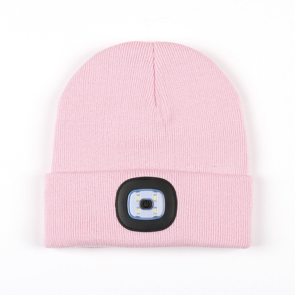 Luminous Knitted Wool Hat with USB Charging LED Light for Night Running in Autumn and Winter