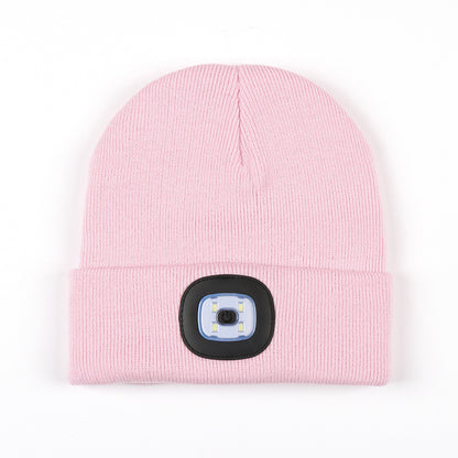 Luminous Knitted Wool Hat with USB Charging LED Light for Night Running in Autumn and Winter