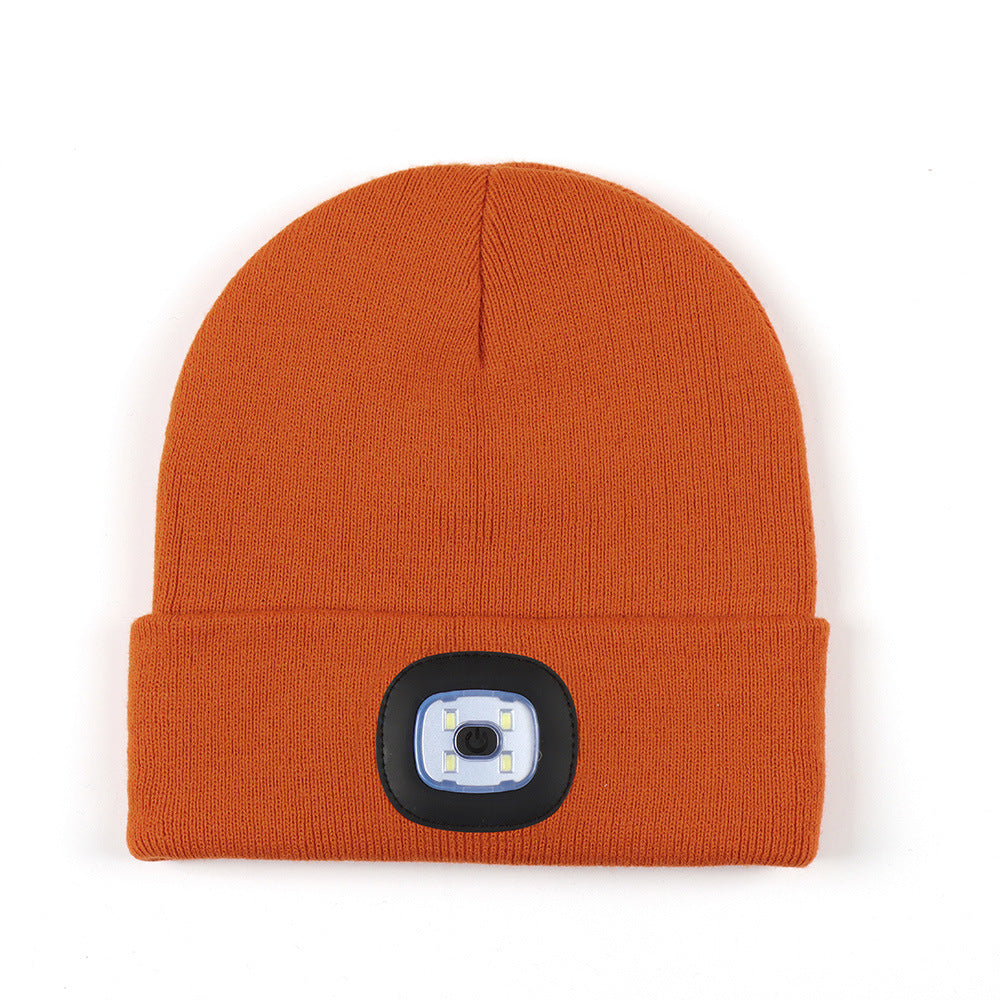 Luminous Knitted Wool Hat with USB Charging LED Light for Night Running in Autumn and Winter