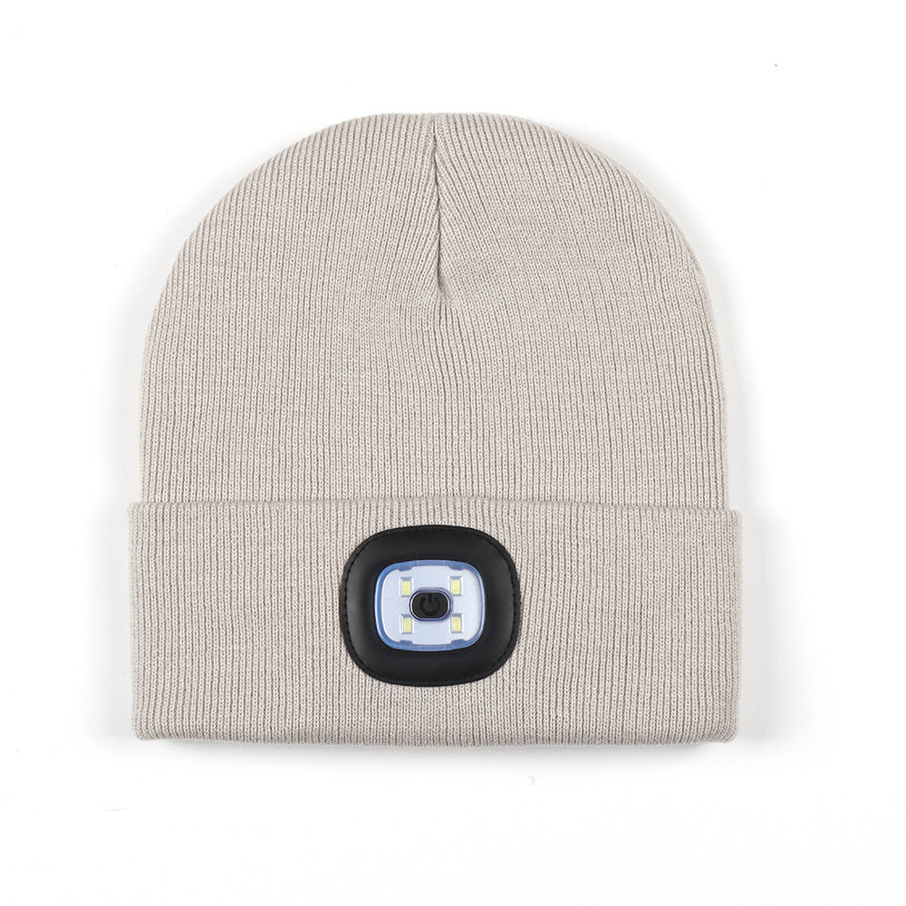 Luminous Knitted Wool Hat with USB Charging LED Light for Night Running in Autumn and Winter