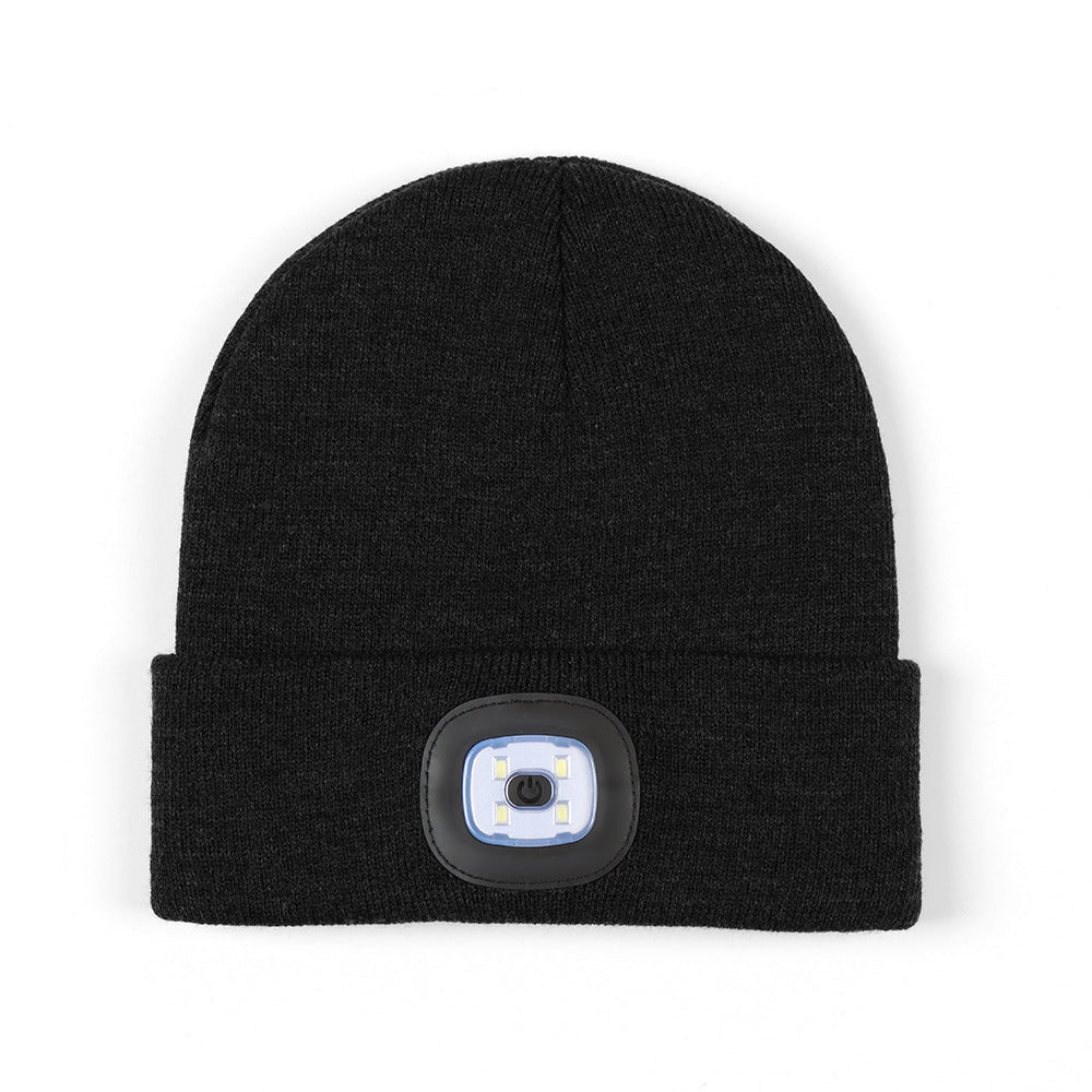 Luminous Knitted Wool Hat with USB Charging LED Light for Night Running in Autumn and Winter