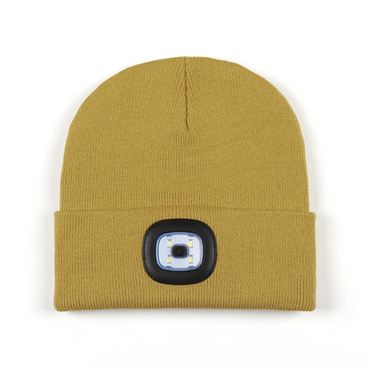 Luminous Knitted Wool Hat with USB Charging LED Light for Night Running in Autumn and Winter