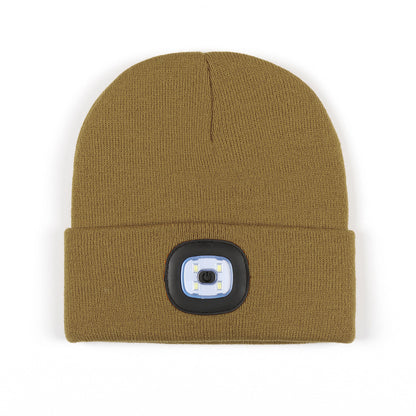 Luminous Knitted Wool Hat with USB Charging LED Light for Night Running in Autumn and Winter