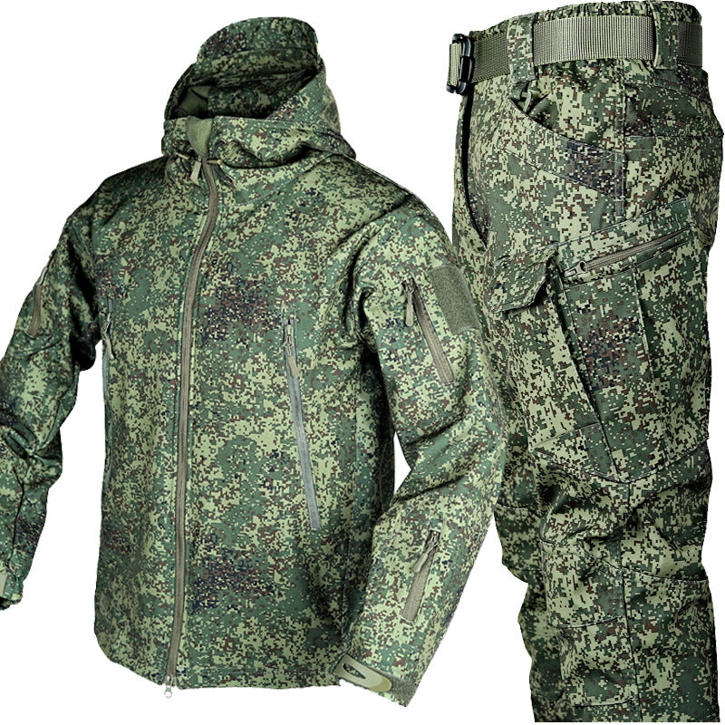 Tactical Shark Skin Cold-Weather Camouflage Suit with Fleece Lining for Autumn and Winter