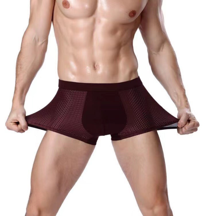 Men's High Elastic Ice Silk Mesh Boxer Briefs - Breathable and Comfortable Underwear