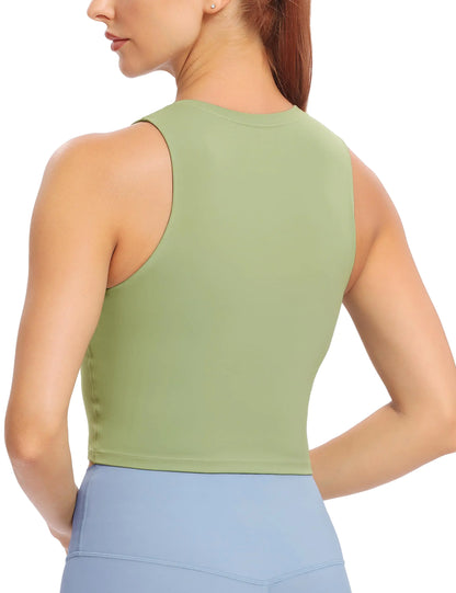 Women’s Natural Feelings Nudi Yoga Crop Tops with Removable Pads - Sleeveless Fitness Bras in Medium Rosemary Green