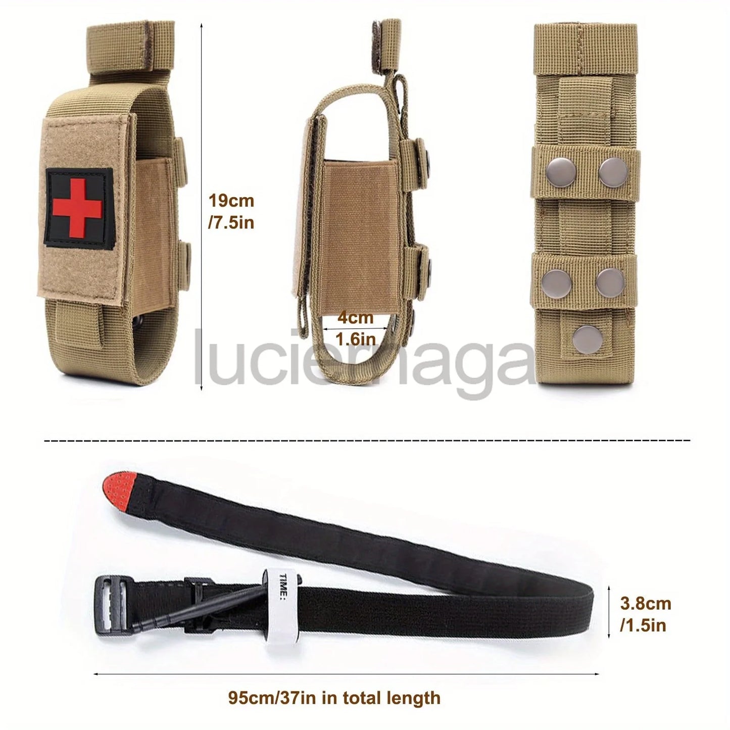 LUC Tactical Emergency First Aid Kit Pouch with Tourniquet, Scissors, and Molle Attachment - 1000D Nylon for Outdoor Hunting