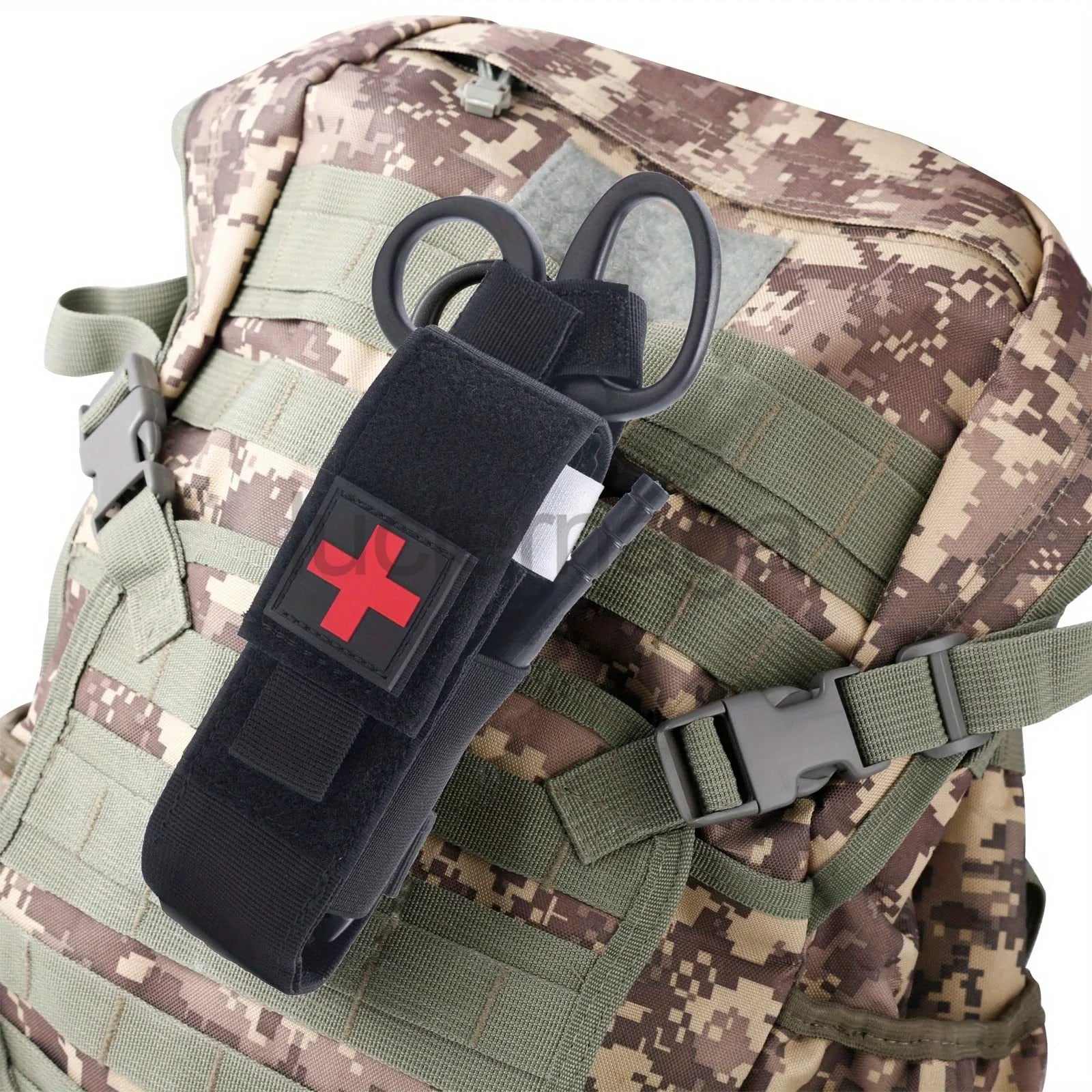 LUC Tactical Emergency First Aid Kit Pouch with Tourniquet, Scissors, and Molle Attachment - 1000D Nylon for Outdoor Hunting