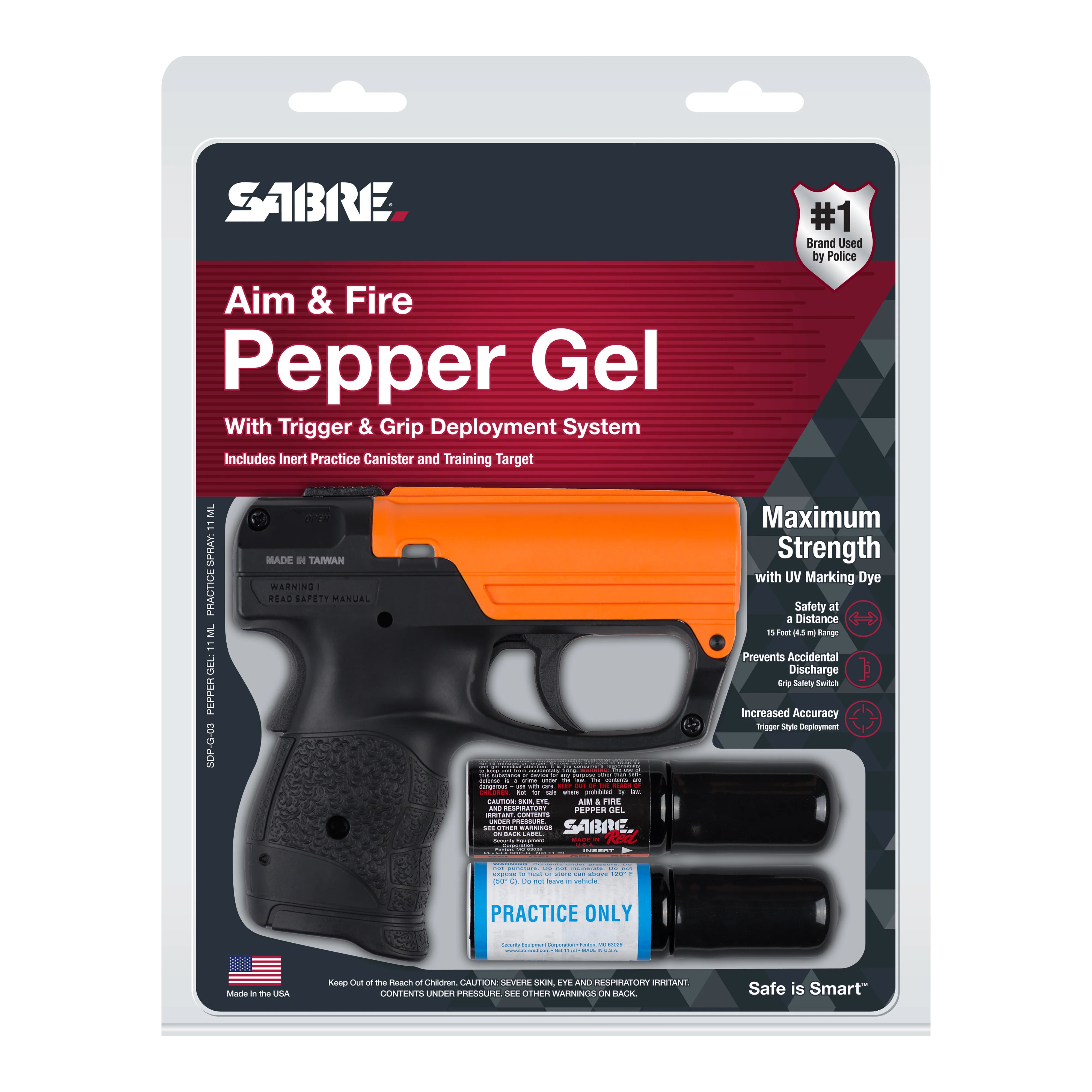 SABRE RED Aim and Fire Police-Grade Pepper Gel with Ergonomic Grip and Safety Trigger