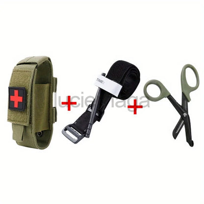 LUC Tactical Emergency First Aid Kit Pouch with Tourniquet, Scissors, and Molle Attachment - 1000D Nylon for Outdoor Hunting