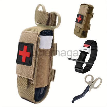 LUC Tactical Emergency First Aid Kit Pouch with Tourniquet, Scissors, and Molle Attachment - 1000D Nylon for Outdoor Hunting