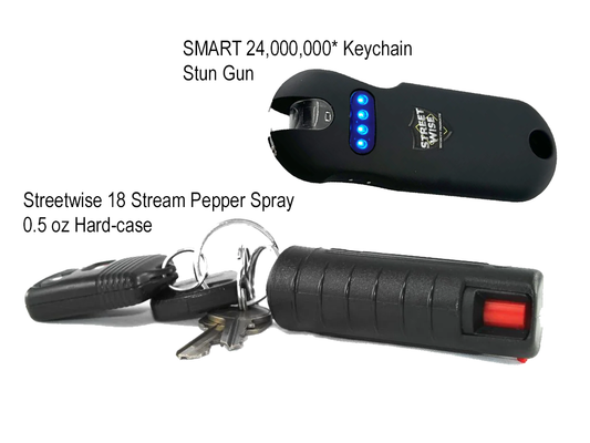 SMART Keychain Stun Gun and Streetwise Pepper Spray Combo Black