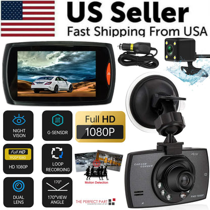 2.7'' Full HD 1080P Dual Lens Dash Cam with Night Vision & G-Sensor