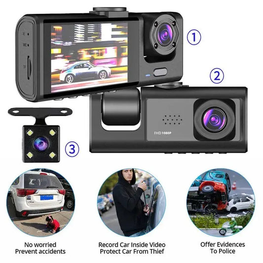 Full HD 3-Camera Dash Cam with Night Vision