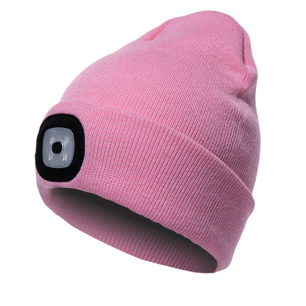 Luminous Knitted Wool Hat with USB Charging LED Light for Night Running in Autumn and Winter